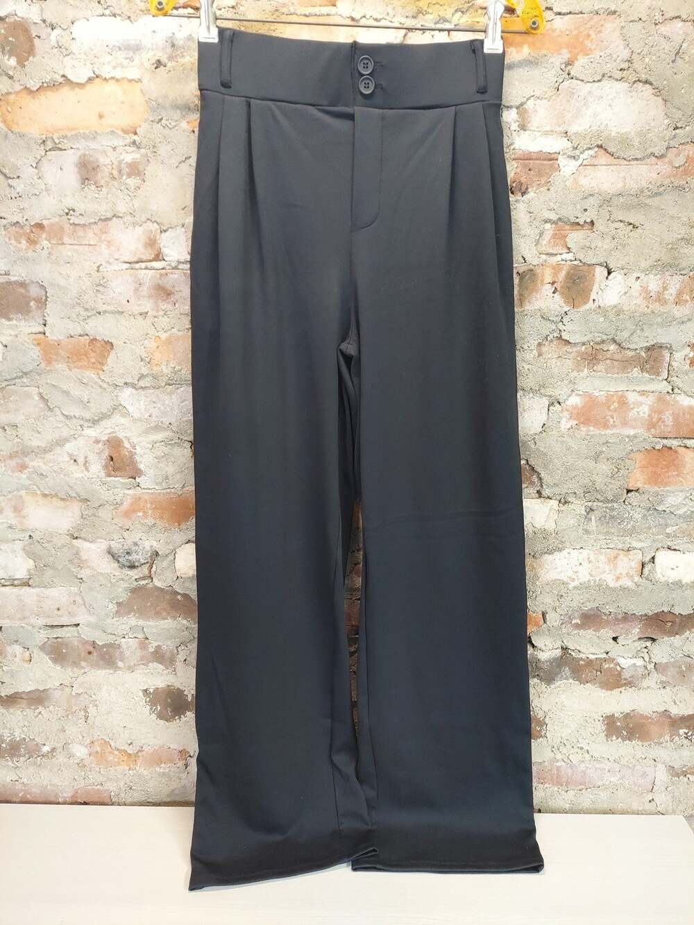 Womens Wide Leg Pants Pleated High Waist Elastic Waist S Black Polyester Spandex